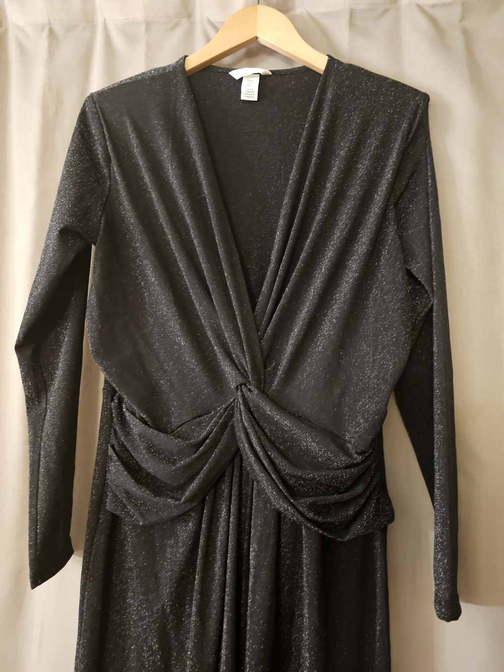 H&M Black Metallic Twist-Front Long Sleeve Dress